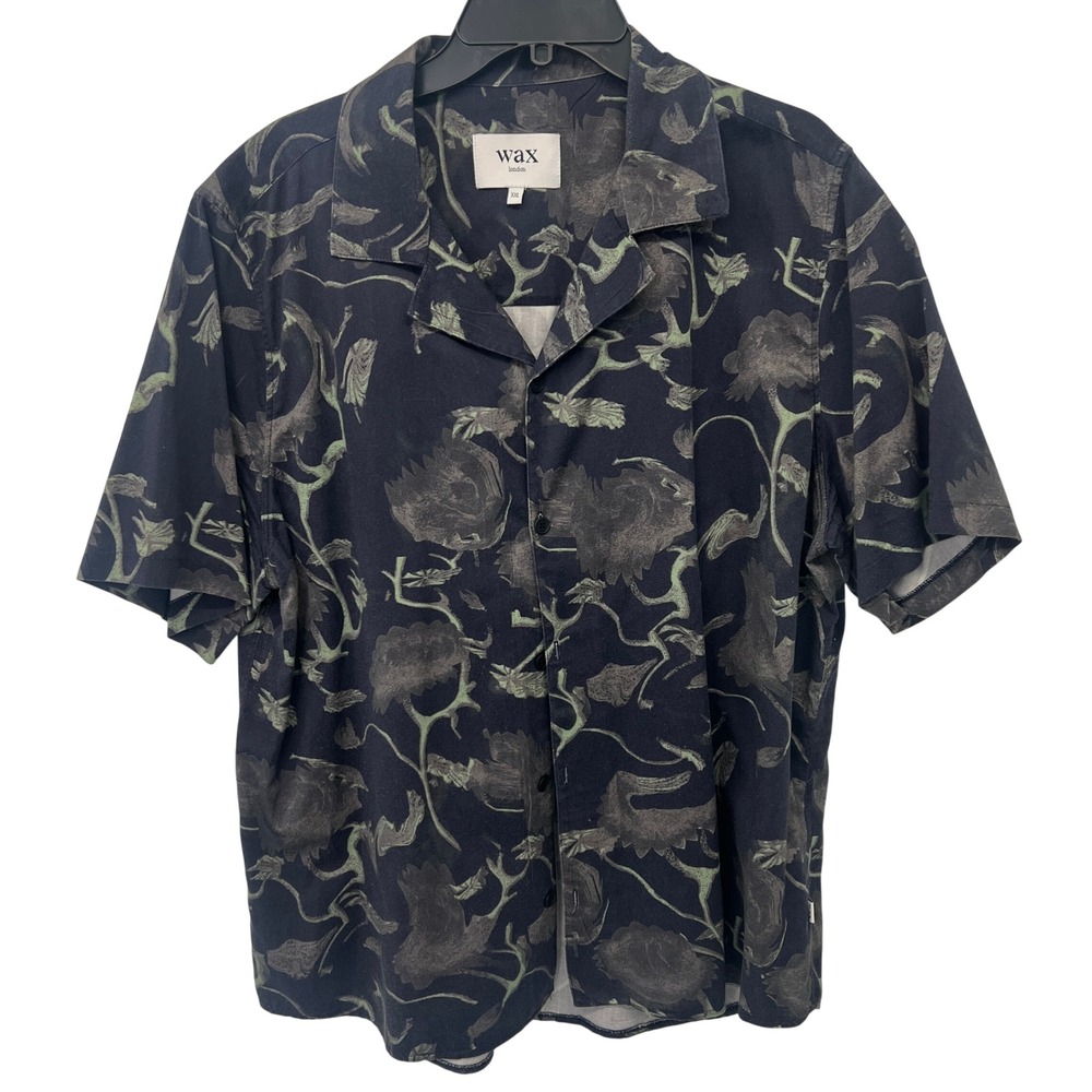 WAX LONDON Didcot‎  XXL Short Sleeve Button Down Shirt Floral Print Navy Green